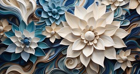 white and blue paper flowers on background