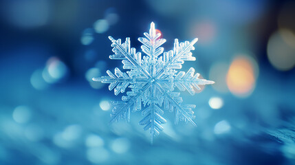 sparkling and perfect snowflake against shallow depth of field background - Christmas concept - Generative AI