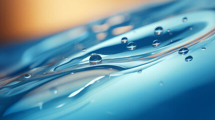 A close up of water droplets on a blue surface - obrazy, fototapety, plakaty