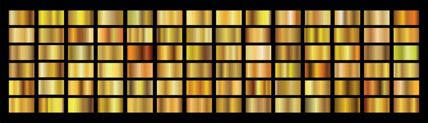 Naklejka premium Gold metal gradient collection and gold foil texture set. Shiny vector sillustration for posters, brochure, invitation, flyers, banners.
