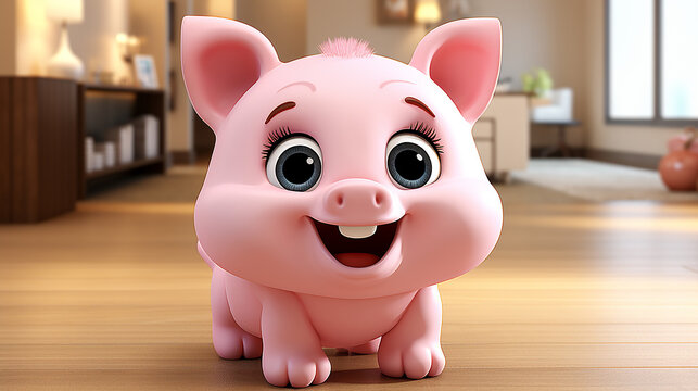 3d cute pig photo, generative ai