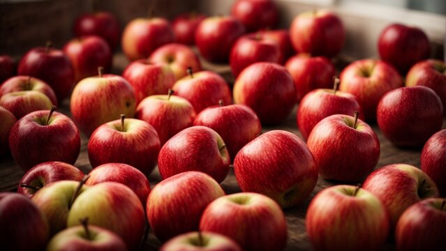 Close-up high-resolution image of fresh and juicy apples. Generative AI.