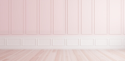 Elegant Pastel Pink Wall Paneling with Wooden Floor