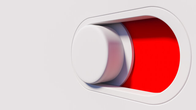 Horizontal image with side view of activation switch in red off state, energy and technology theme