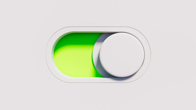 Round switch that with green color indicates on or active, technology and activation theme