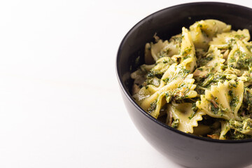 Mackerel pasta with basil. Balanced Mediterranean dish rich in omega 3.