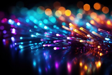 Vibrant Fiber Optics Colorful Technological Background - obrazy, fototapety, plakaty