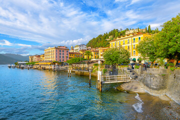 The colorful Italian village of Bellagio Italy on the shores of Lake Como at summer. - obrazy, fototapety, plakaty
