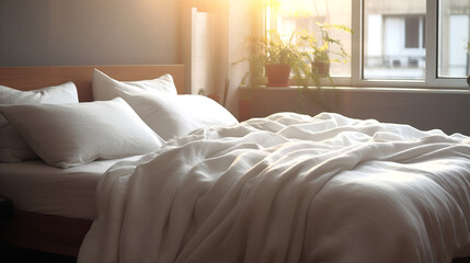 Bedsheets in early morning - obrazy, fototapety, plakaty