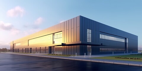 Fototapeta na wymiar Newly built logistics park with warehouse, loading hub