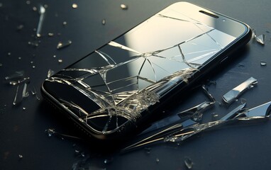 Fototapeta na wymiar Broken Cracked Screen Mobile - shaterred cellphone screen.