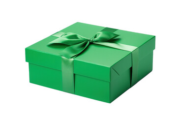 Green Gift box with Green ribbon isolated on transparent and white background. Png transparent. Side View.