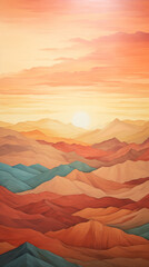 Fototapeta na wymiar A painting of a sunset over a mountain range