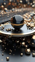 Metal tabletop with balck and gold balls UHD wallpaper