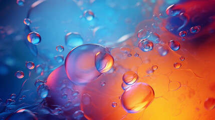 A close up of water droplets on a colorful surface - obrazy, fototapety, plakaty