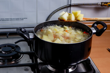 cooking potatoes in a domestic kitchen