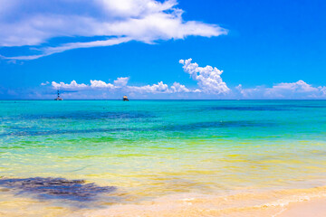 Tropical Caribbean beach clear turquoise water Playa del Carmen Mexico.