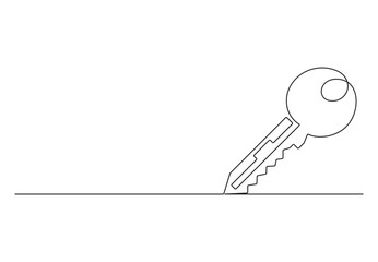 Continuous one line drawing of key. Isolated on white background vector illustration. Premium vector. 
