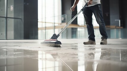 Fototapeta premium Clean Sweep: Close-up of Floor Being Cleaned with Mop. Generative ai