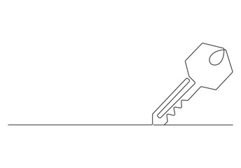 One continuous line drawing of key. Security icon. Isolated on white background vector illustration. Pro vector. 