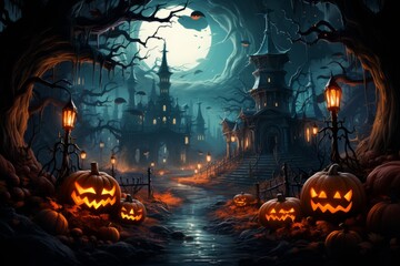 Fototapeta na wymiar Halloween background haunted mansion spooky colors