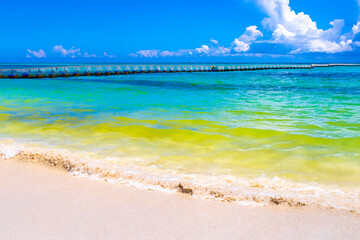 Tropical Caribbean beach clear turquoise water Playa del Carmen Mexico.