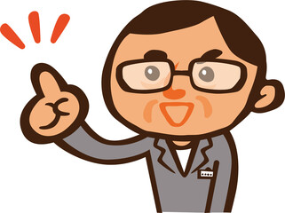 指差しする作業服の男性のイラスト