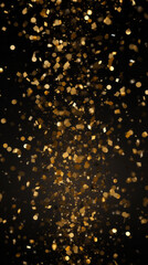 A lot of gold confetti on a black background