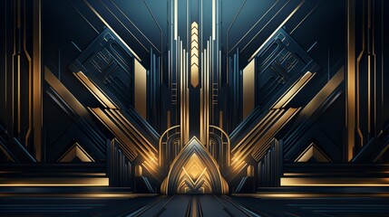 art deco black and gold decoration, majestic retro entrance portal