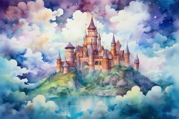 Obraz na płótnie Canvas Whimsical cloud castles, floating high above the world, accessible only to dreamers - Generative AI
