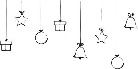 Set of varied Christmas balls or garlands, hanging Christmas decorations