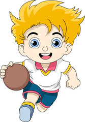 a blonde haired boy was playing basketball