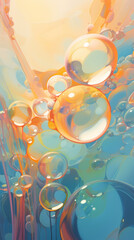 A painting of soap bubbles floating in water