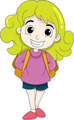 a girl with wavy yellow hair going to school