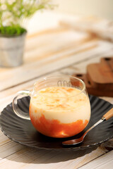 Korean Mango Milk Yoghurt on Wooden Table