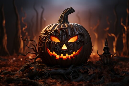 Halloween pumpkin logo mockup with spooky shadows