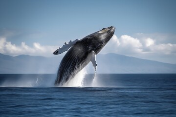 Fototapeta premium Humpback whale jumping out of the water. Generative AI. 
