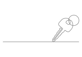 One continuous line drawing of key. Security icon. Isolated on white background vector illustration. Pro vector. 