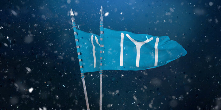 Ottoman Empire Beylik Flag, Kayı Boyu - the torn flag waving in the wind and storm. 3D Design.