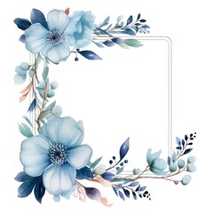 Blue flowers frame with room for text copy.