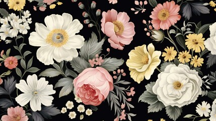 a floral pattern with many different flowers - obrazy, fototapety, plakaty