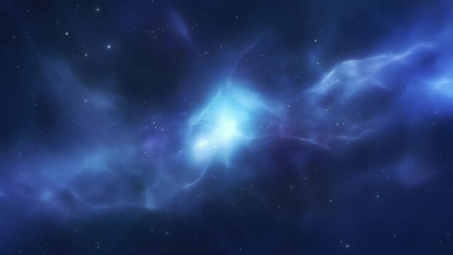 Enchanting blue nebula glowing in the depths of space, surrounded by tiny pinpricks of stars against a dark backdrop