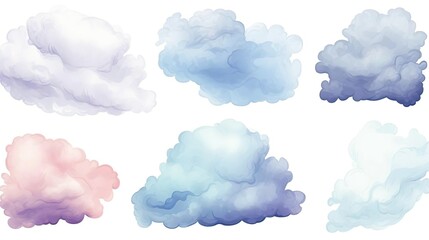 Abstract pattern of watercolor clouds on white backg