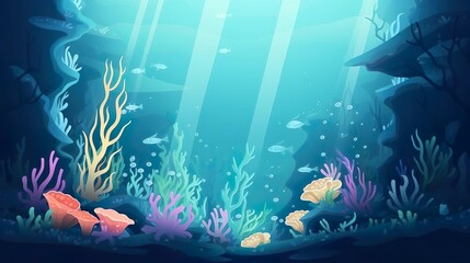 Banner or arcade game level with sea underwater anim - obrazy, fototapety, plakaty