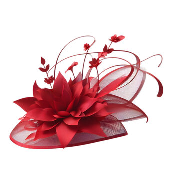 Women's Red  Fascinator  IIllustration Art With a Transparent Background Generative AI.