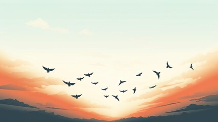 A flock of flying birds Vector illustration - obrazy, fototapety, plakaty