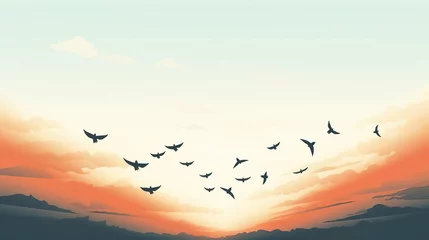 Tuinposter A flock of flying birds Vector illustration © Jodie