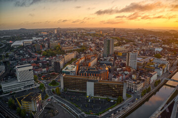 Aerial View of Charleroi, Walloon, Belgium at Sunrise - obrazy, fototapety, plakaty