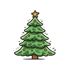illustration Christmas tree with ornament AI Generative