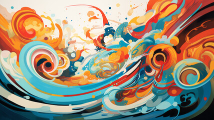 A painting of a colorful wave on a white background